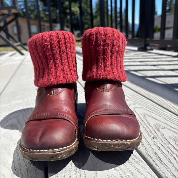 Women's El Naturalista Yggdrasil Red Leather Fold Over Sock Shoes Boots Size 6 - Picture 5 of 11